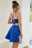 Tweedelige spaghettibandjes Royal Blue Short Homecoming Dress