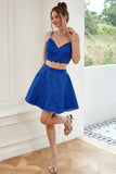 Tweedelige spaghettibandjes Royal Blue Short Homecoming Dress