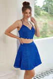 Tweedelige spaghettibandjes Royal Blue Short Homecoming Dress