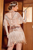 Afbeelding in Gallery-weergave laden, Rose Golden Bateau Hals 1920s Gatsby Jurk met Franjes