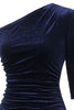 Afbeelding in Gallery-weergave laden, One Shoulder Blauwe Bodycon Velvet Jurk