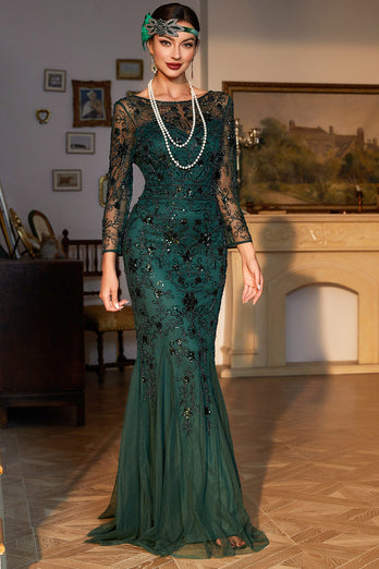 1920s flapper jurk lange franje gatsby jurk brullende 20s pailletten kralen jurk