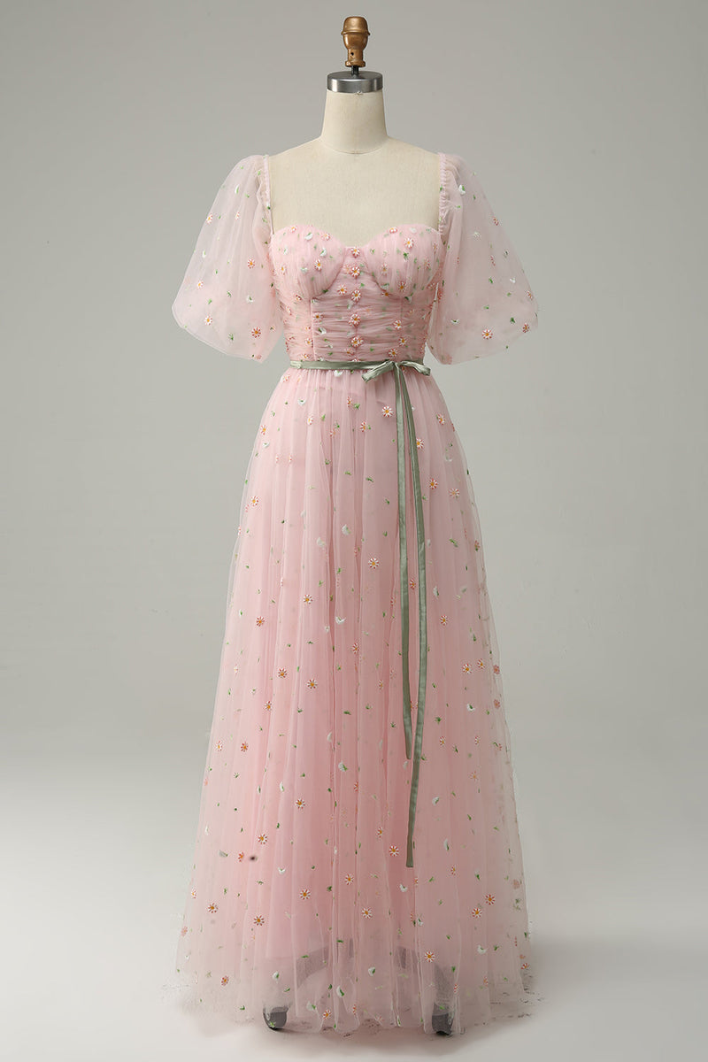 Afbeelding in Gallery-weergave laden, A Line Sweetheart Blush Long Prom Jurk met Borduurwerk