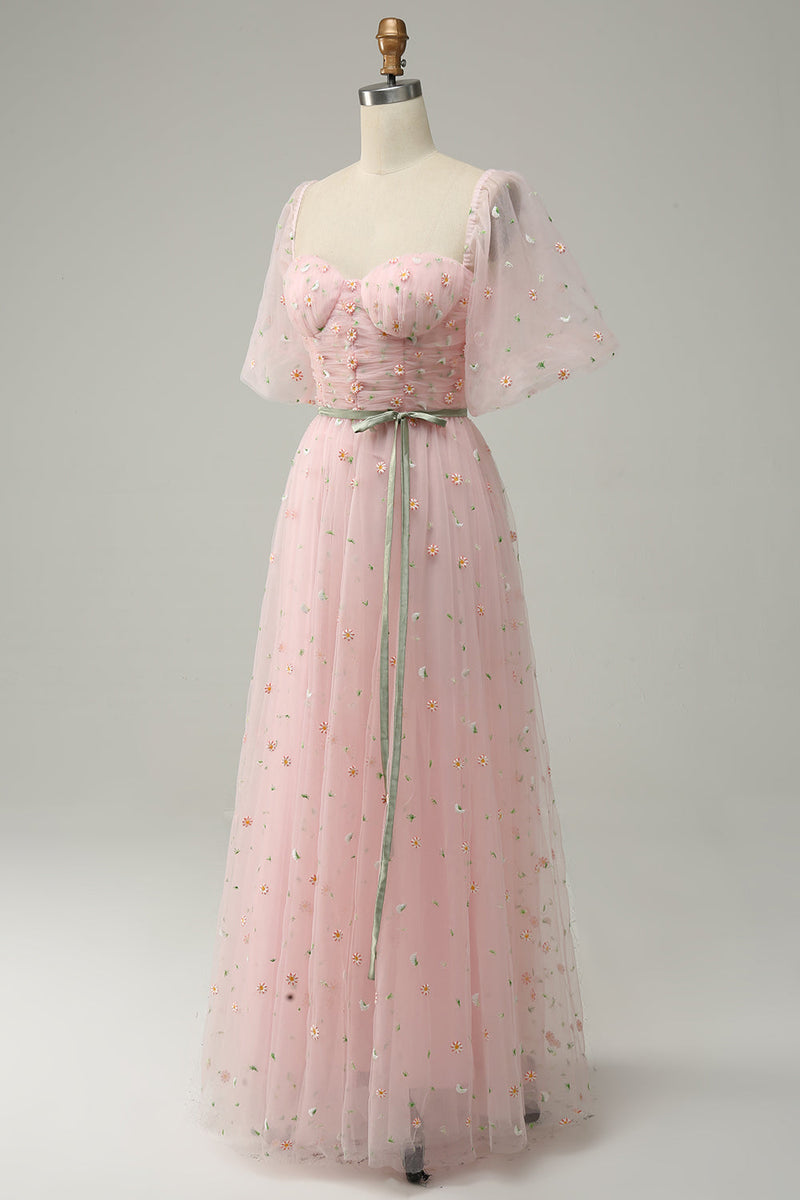Afbeelding in Gallery-weergave laden, A Line Sweetheart Blush Long Prom Jurk met Borduurwerk