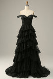 Prinses A Line Off the Shoulder Roze lange galajurk met appliques