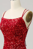 Rode Sparkly Mermaid Backless Long Prom Jurk met Franjes