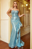 Hemelsblauwe Strapless Pailletten Plus Size Galajurk met Veren