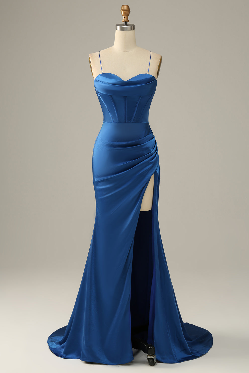 Lange Spaghetti Bandjes Royal Blue Mermaid Prom Jurk