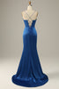 Afbeelding in Gallery-weergave laden, Lange Spaghetti Bandjes Royal Blue Mermaid Prom Jurk