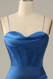 Royal Blue Spaghetti Straps Zeemeermin Galajurk