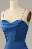 Royal Blue Spaghetti Straps Zeemeermin Galajurk