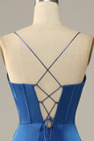 Royal Blue Spaghetti Straps Zeemeermin Galajurk