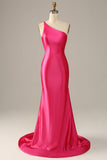 Fuchsia One Shoulder Zeemeermin Galajurk