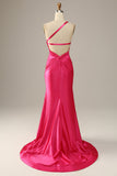 Fuchsia One Shoulder Zeemeermin Galajurk