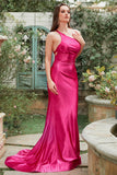 Fuchsia One Shoulder Zeemeermin Galajurk