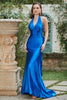 Afbeelding in Gallery-weergave laden, Royal Blue Halter Lace Up Backless Galajurk