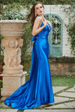 Royal Blue Halter Lace Up Backless Galajurk