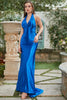 Afbeelding in Gallery-weergave laden, Royal Blue Halter Lace Up Backless Galajurk