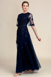 Sprankelende Navy Beaded Mother of the Bride Jurk met Kant