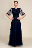 Sprankelende Navy Beaded Mother of the Bride Jurk met Kant