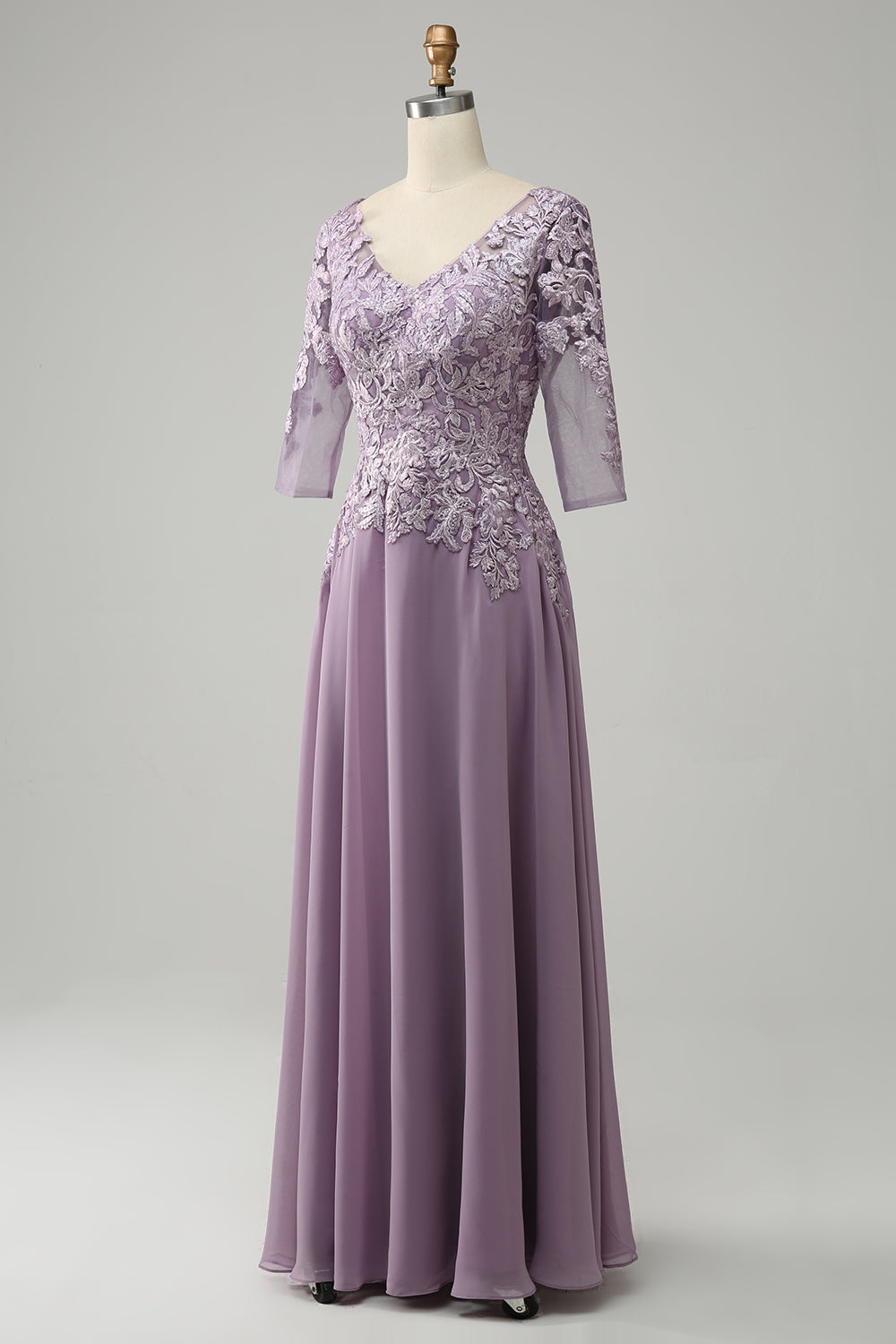Grijs Paars Chiffon Moeder van de Bruid Jurk met Kant