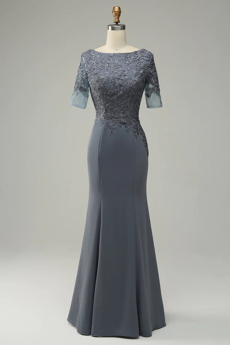 Afbeelding in Gallery-weergave laden, Grijze Chiffon Appliques Moeder van Bruid Jurk