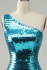 Afbeelding in Gallery-weergave laden, Sprankelende blauwe pailletten Een schouder lange galajurk met spleet