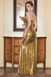 One Shoulder Gold Pailletten Galajurk met Spleet