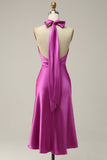 Halter Satijn Fuchsia Bruidsmeisjesjurk