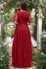 Afbeelding in Gallery-weergave laden, A lijn V-hals rode lange bruidsmeisje jurk met borduurwerk