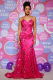 Hot Pink Pailletten Print Zeemeermin Prom Jurk