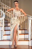 Champagne Spaghetti Bandjes Gatsby Fringed Flapper Jurk