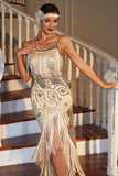 Champagne Spaghetti Bandjes Gatsby Fringed Flapper Jurk