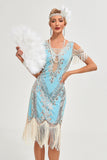 Zwarte koude schouder pailletten franjes jaren 1920 Gatsby jurk