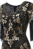 Afbeelding in Gallery-weergave laden, V-hals zwarte lange jaren 1920 flapper jurk met pailletten en franjes