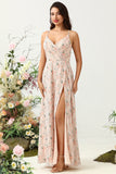 Blush Bloemen Chiffon Lange Bruidsmeisjesjurk met Split