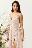 Blush Bloemen Chiffon Lange Bruidsmeisjesjurk met Split