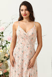 Blush Bloemen Chiffon Lange Bruidsmeisjesjurk met Split