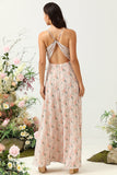 Blush Bloemen Chiffon Lange Bruidsmeisjesjurk met Split