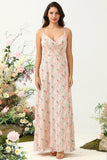 Blush Bloemen Chiffon Lange Bruidsmeisjesjurk met Split