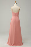 A Line Spaghetti Straps Blush Lange Bruidsmeisje Jurk met Split Front