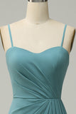 A Line Spaghetti Straps Blush Lange Bruidsmeisje Jurk met Split Front
