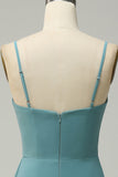 A Line Spaghetti Straps Blush Lange Bruidsmeisje Jurk met Split Front