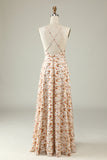 Witte Bloemen Boho Bruidsmeisjesjurk met Ruches