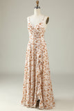Witte Bloemen Boho Bruidsmeisjesjurk met Ruches