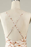 Witte Bloemen Boho Bruidsmeisjesjurk met Ruches