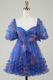 Hot Pink Print Leuke Homecoming Jurk met Strik