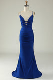 Zeemeermin Spaghetti Bandjes Royal Blue Plus Size Galajurk met Kriskras Rug