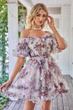 Prachtige A Line Off the Shoulder Groene Tule Korte Homecoming Jurk met Korte Mouwen