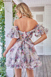 Prachtige A Line Off the Shoulder Groene Tule Korte Homecoming Jurk met Korte Mouwen
